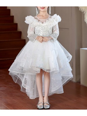 Vestito Cerimonia Damigella Comunione Asimmetrico Bambina Party Dress COM057